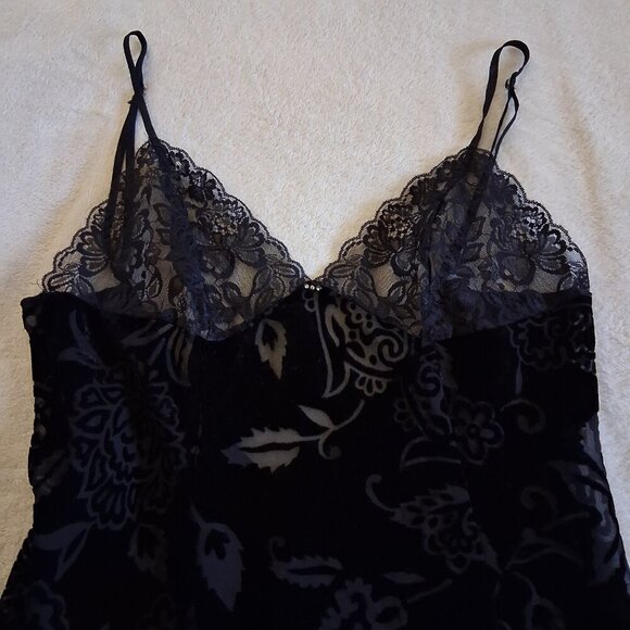 Frederick's of Hollywood Women's M Black Burnout Velvet Lace Y2K Mini Chemise - Picture 6 of 15